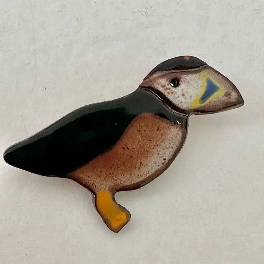 Puffin enamel brooch